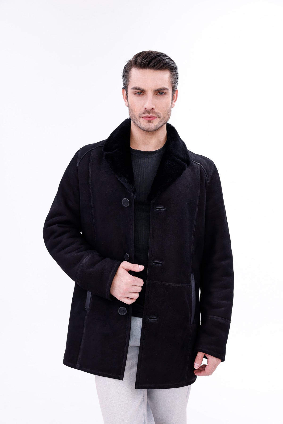 Vinci Leather The Lariana Black Shearling Men Jacket – product view 7
