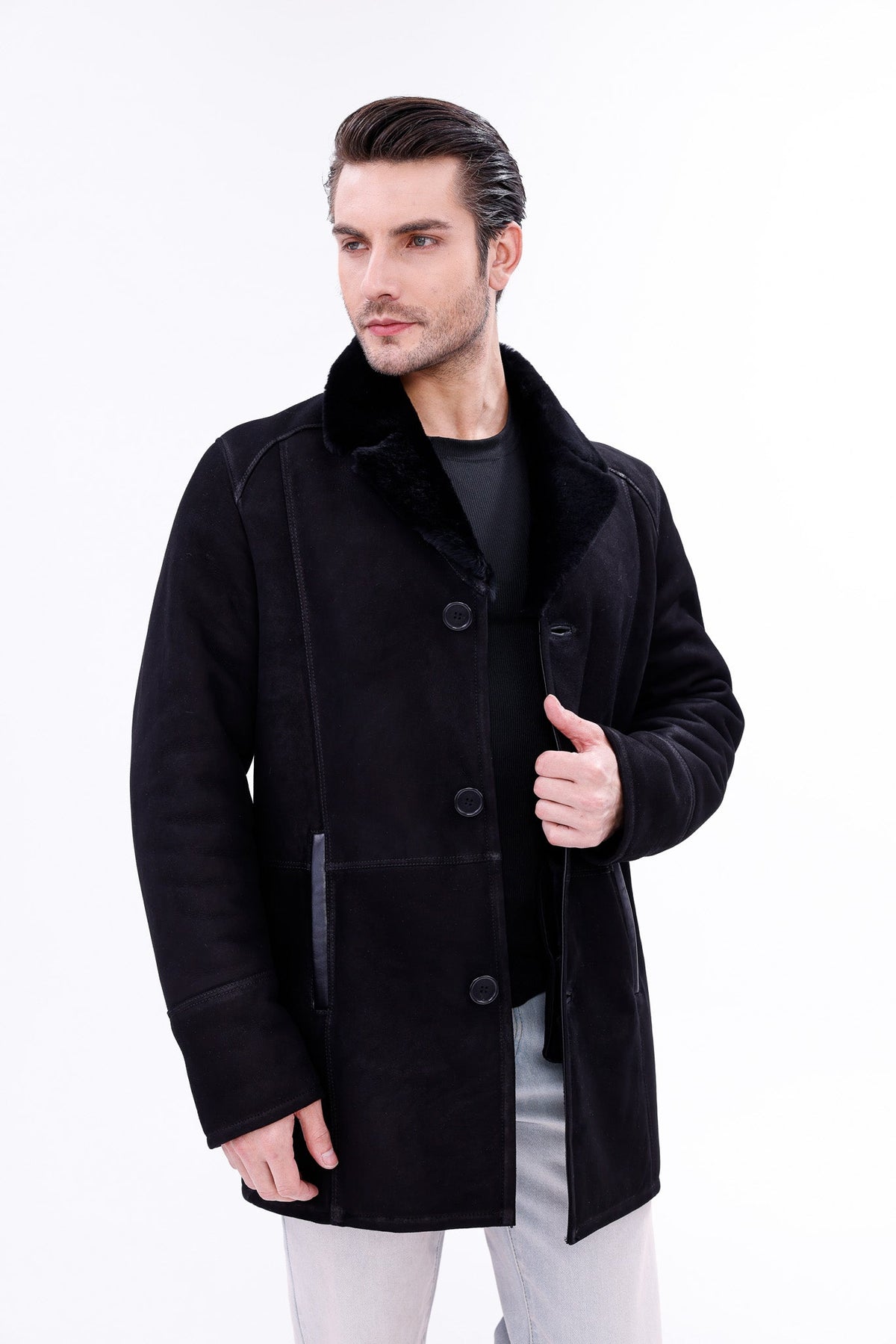 Vinci Leather The Lariana Black Shearling Men Jacket – product view 2