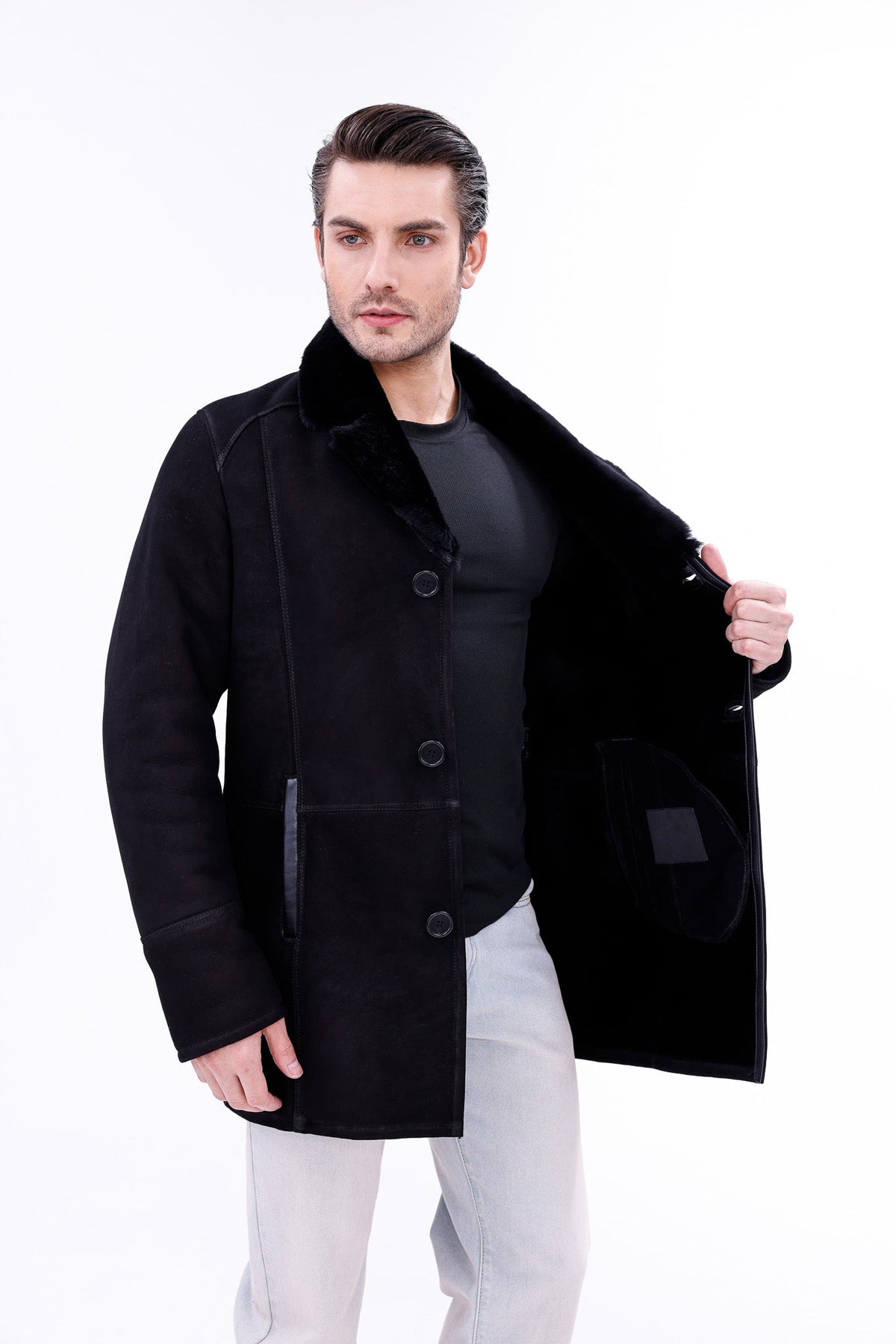 Vinci Leather The Lariana Black Shearling Men Jacket – product view 8