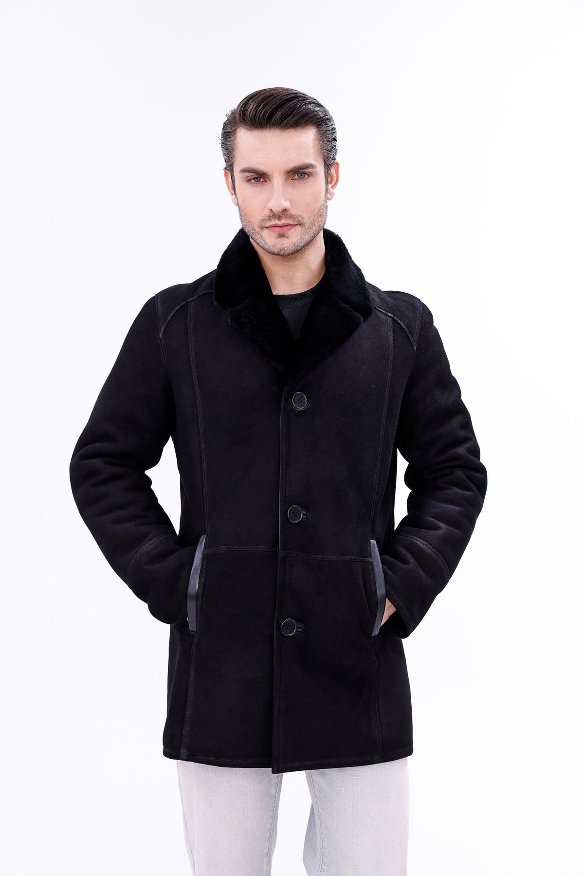 Vinci Leather The Lariana Black Shearling Men Jacket – product view 1