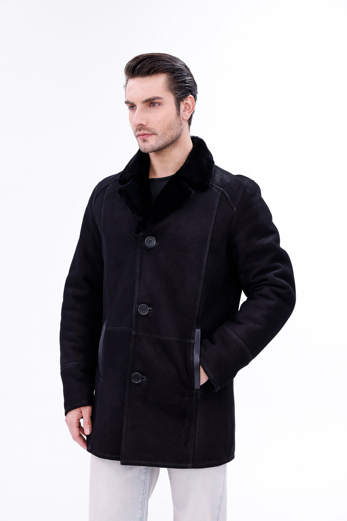 Vinci Leather The Lariana Black Shearling Men Jacket – product view 9