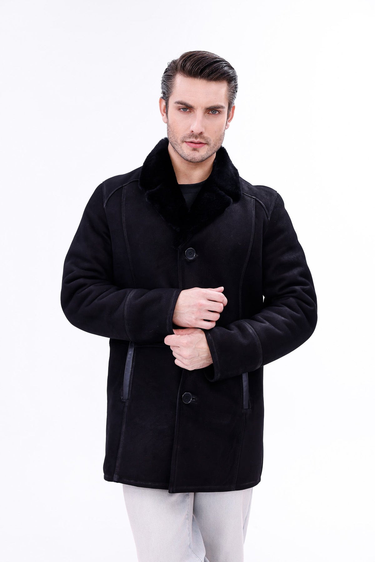 Vinci Leather The Lariana Black Shearling Men Jacket – product view 10