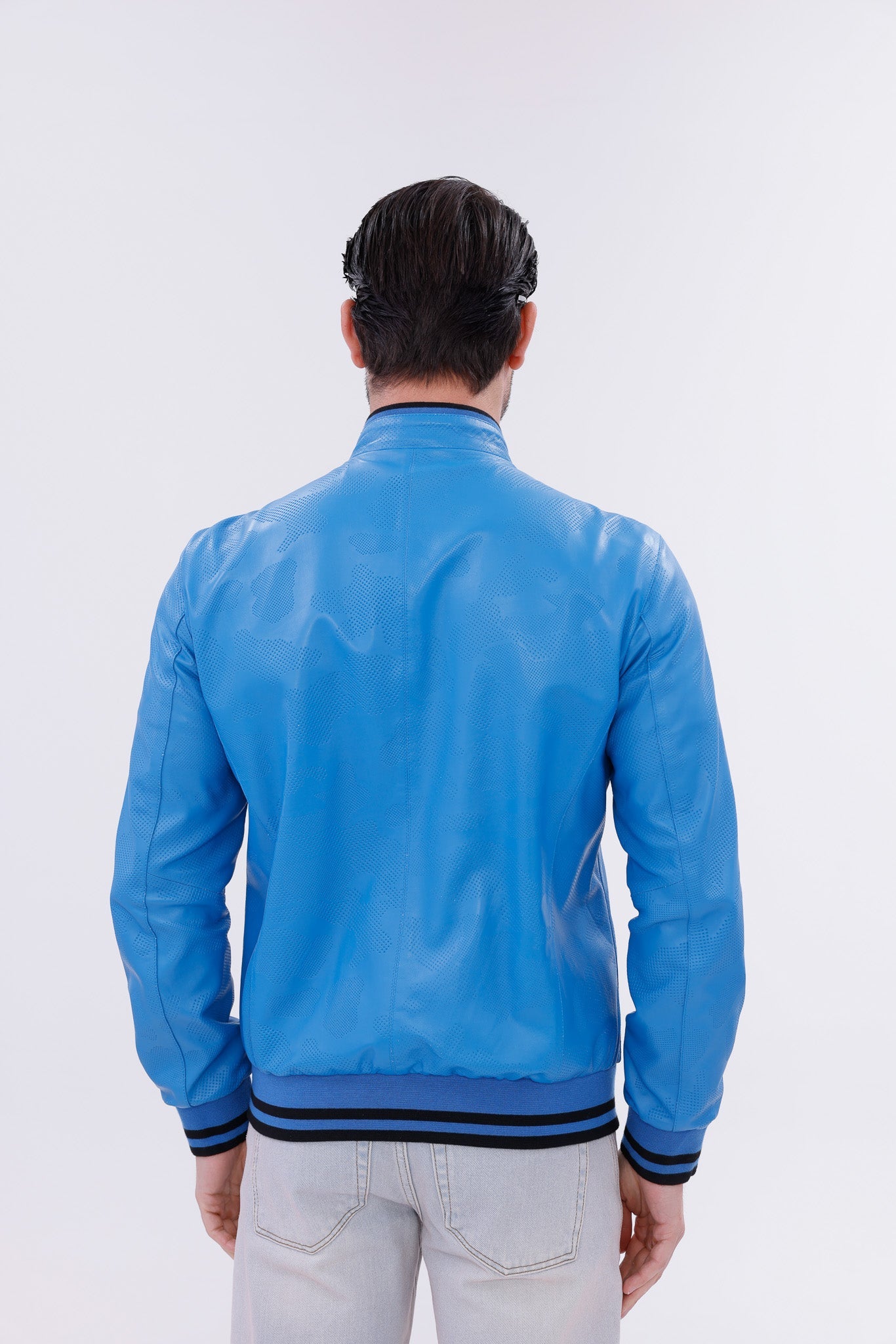 Monza Blue Lambskin Men Leather Jacket