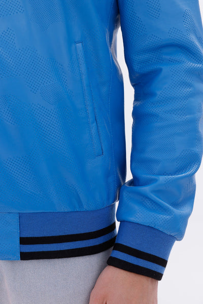 Monza Blue Lambskin Men Leather Jacket