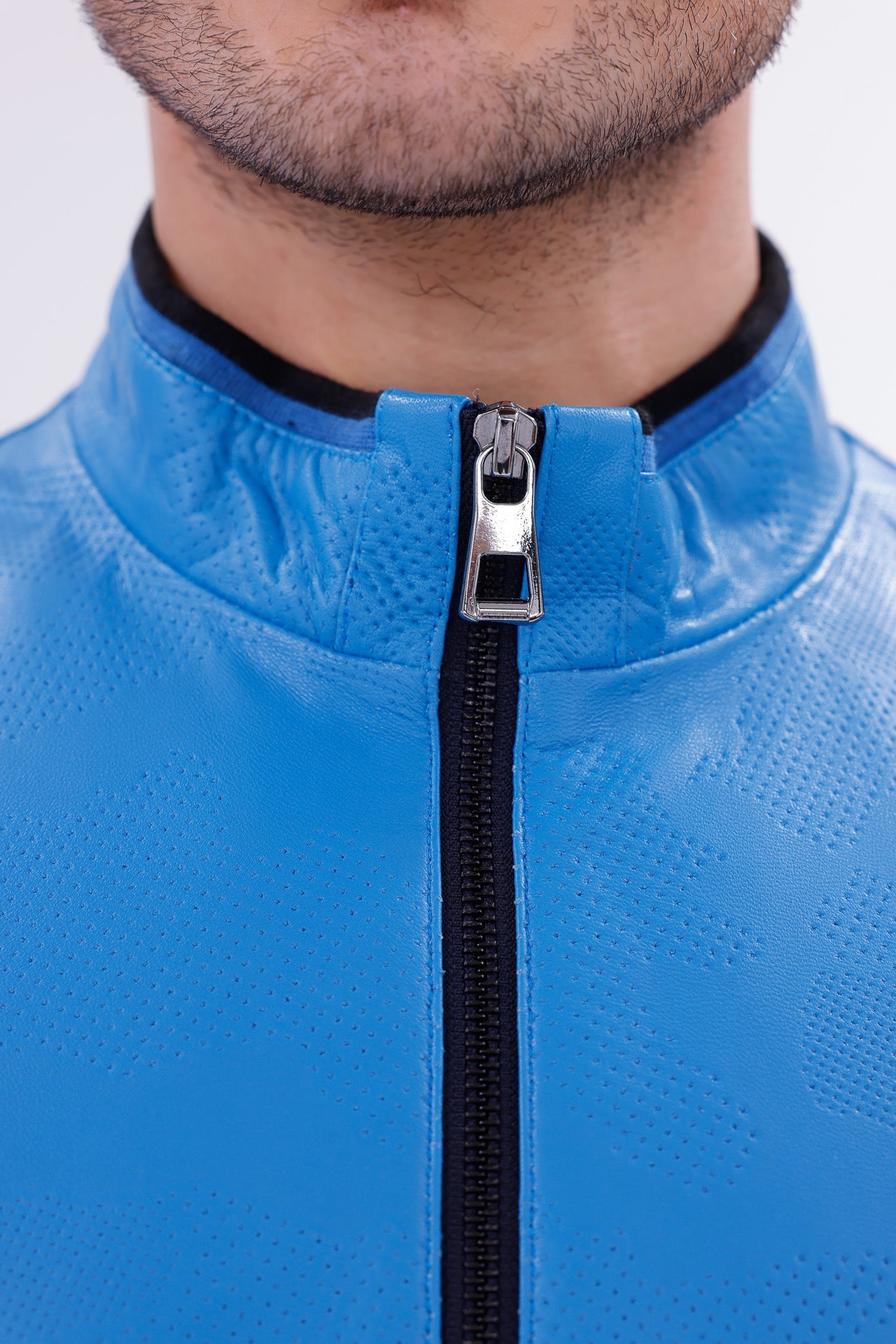 Monza Blue Lambskin Men Leather Jacket