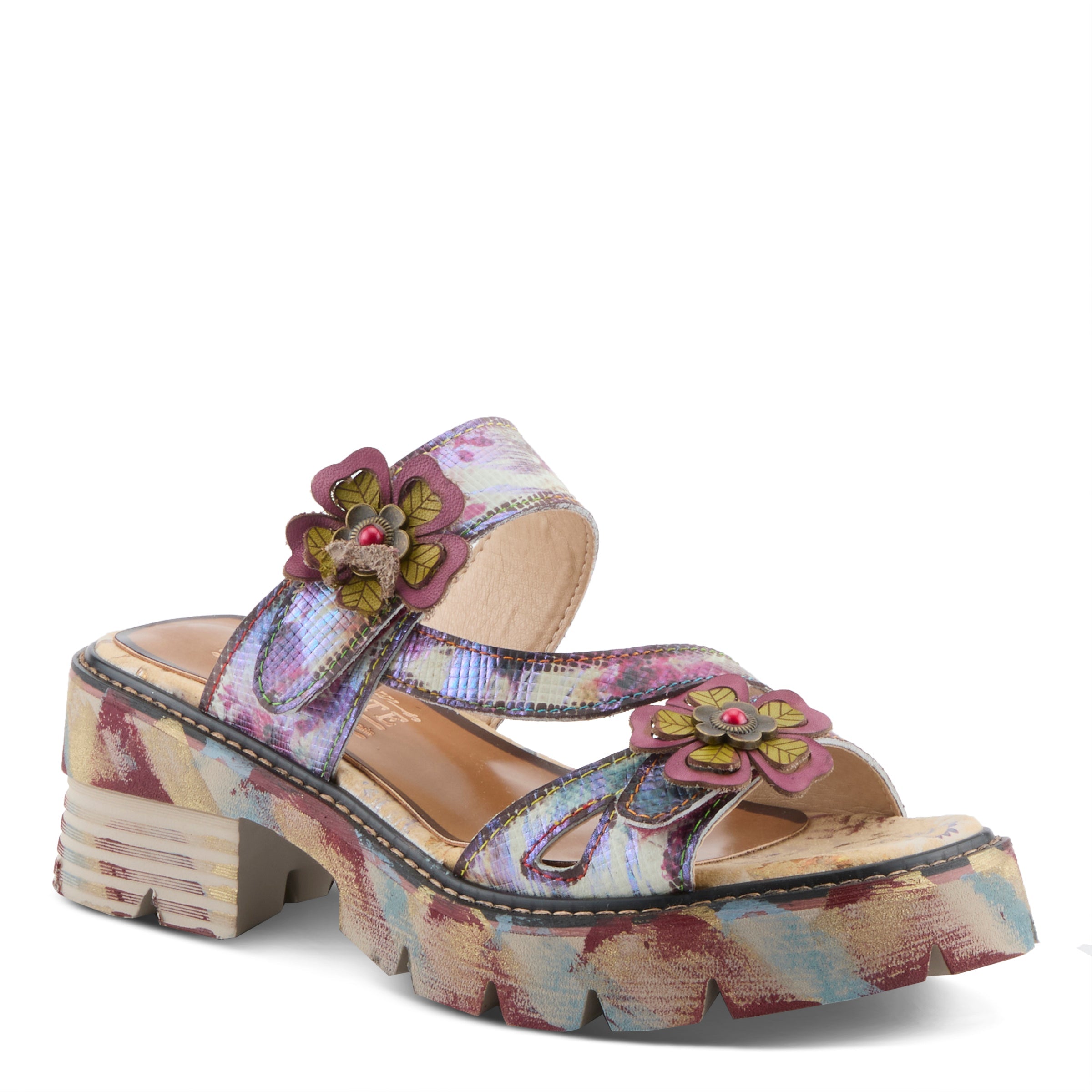 L'Artiste L'ARTISTE MYRINA SANDAL sandal in plum multi with handcrafted leather design