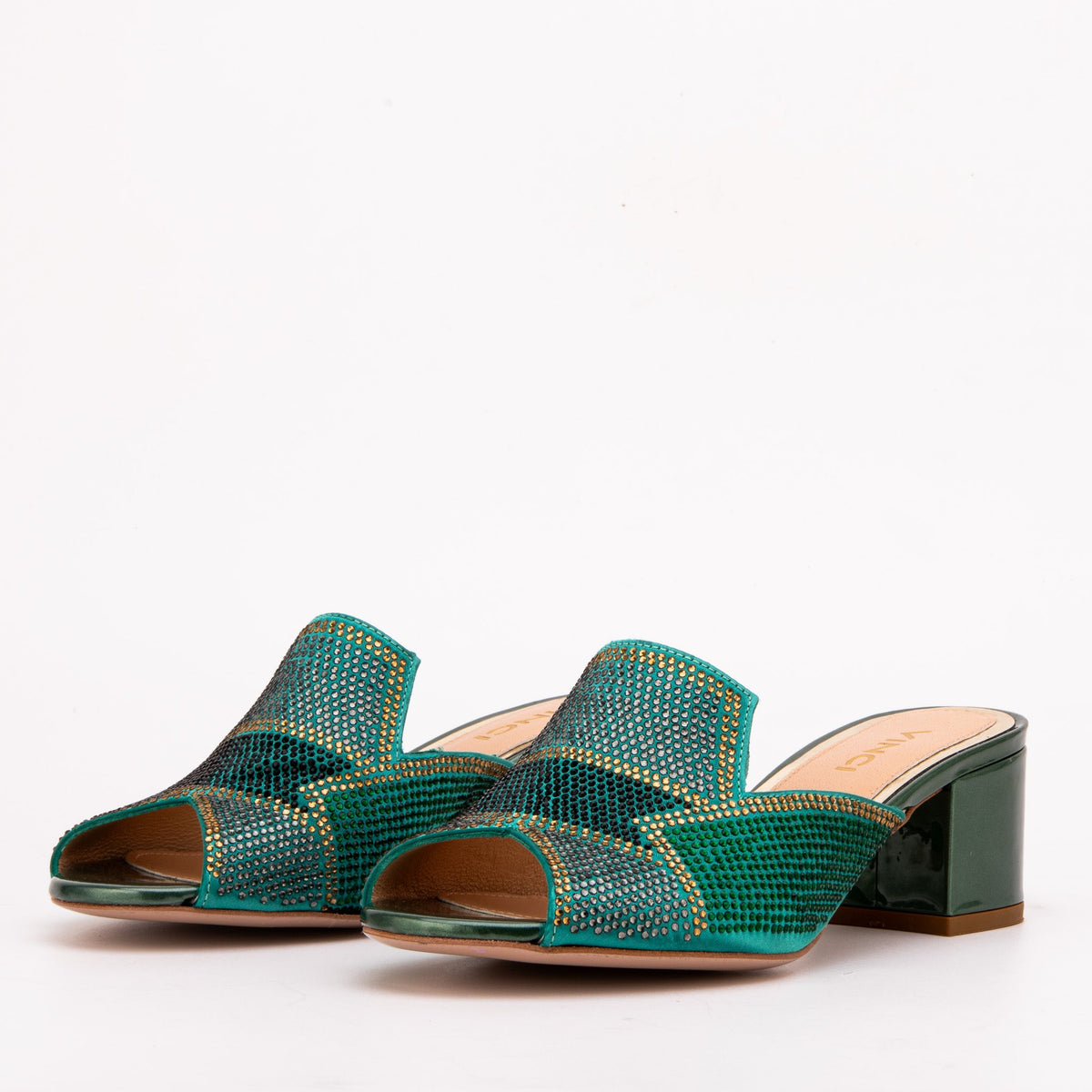 Vinci Leather The Magnolia Green Glitter Leather Women Sandal – product view 2