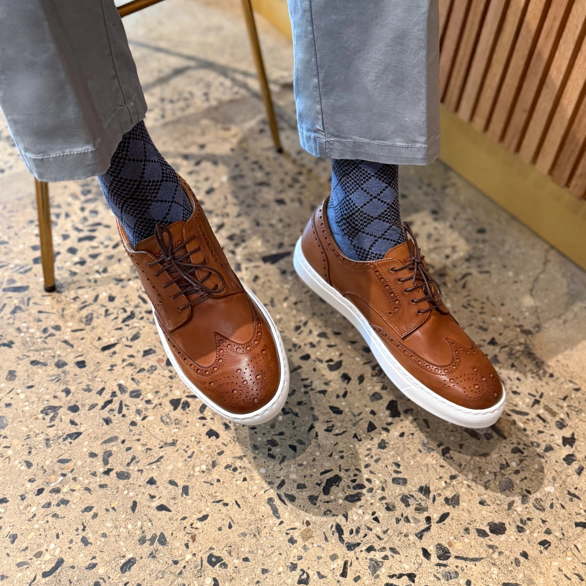 Men's Don Giovanni Wingtips - Cognac w/ White Sole – sole view