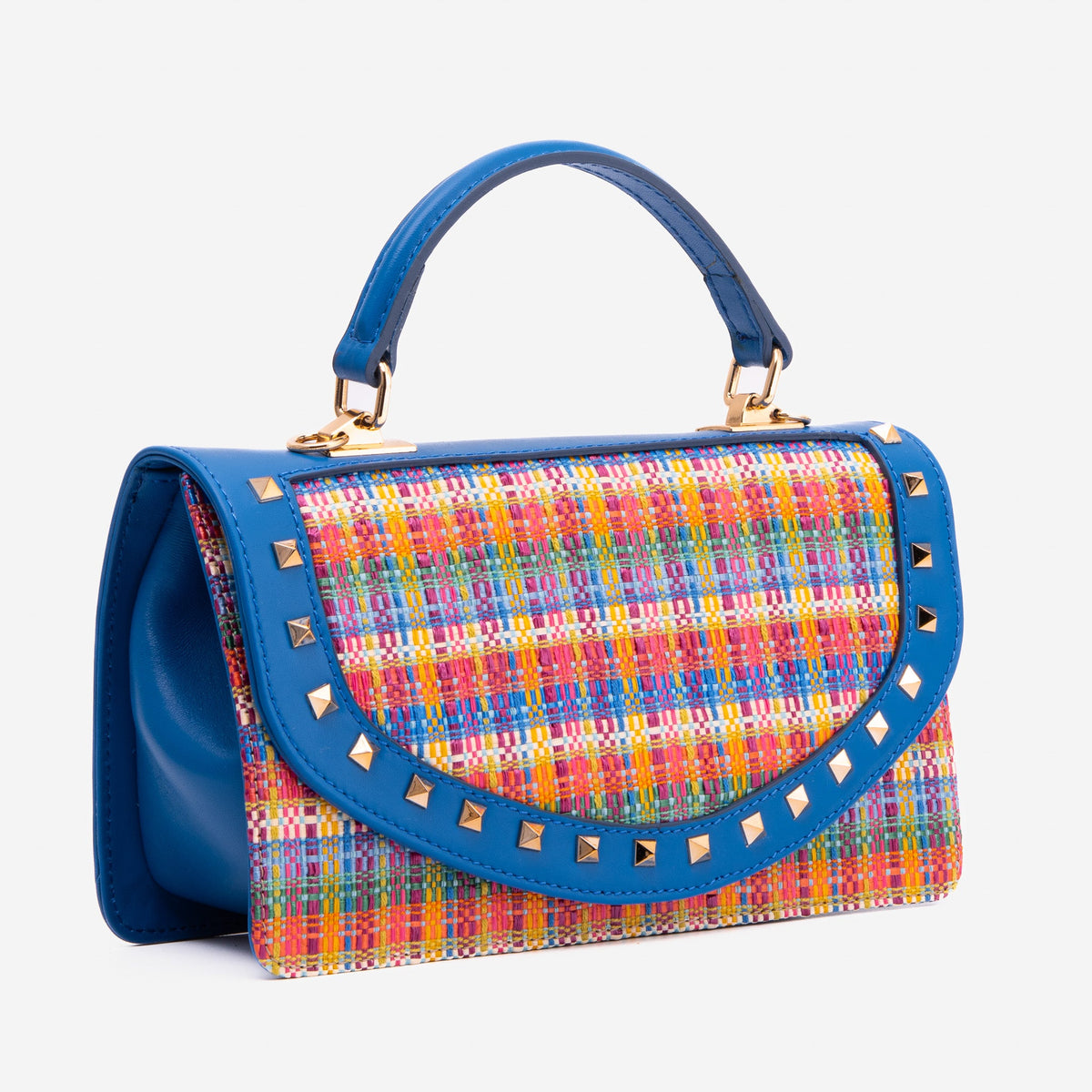 Vinci Leather The Zoe Multicolor Tweed & Blue Leather Handbag – product view 2