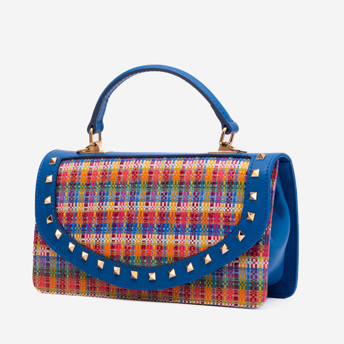 Vinci Leather The Zoe Multicolor Tweed & Blue Leather Handbag – product view 1