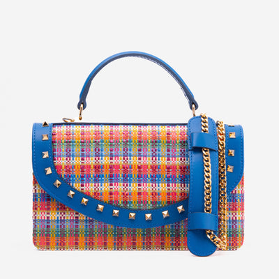 Vinci Leather The Zoe Multicolor Tweed & Blue Leather Handbag – product view 5