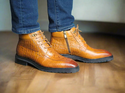 Carrucci Shoes Alligator Embossed Lace Up Boots Men's Calfskin Leather KB516 50 view 24