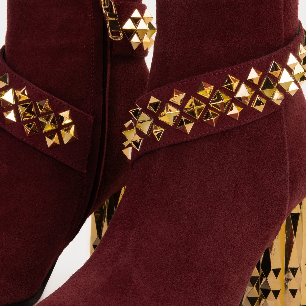 Vinci Leather The Metal Burgundy Suede Leather Block Heel Women Boot – product view 3