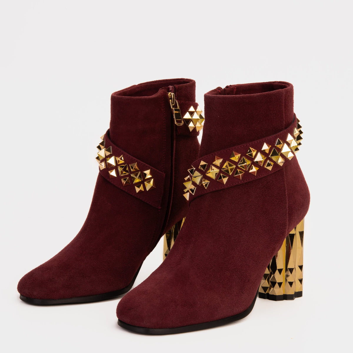 Vinci Leather The Metal Burgundy Suede Leather Block Heel Women Boot – product view 2