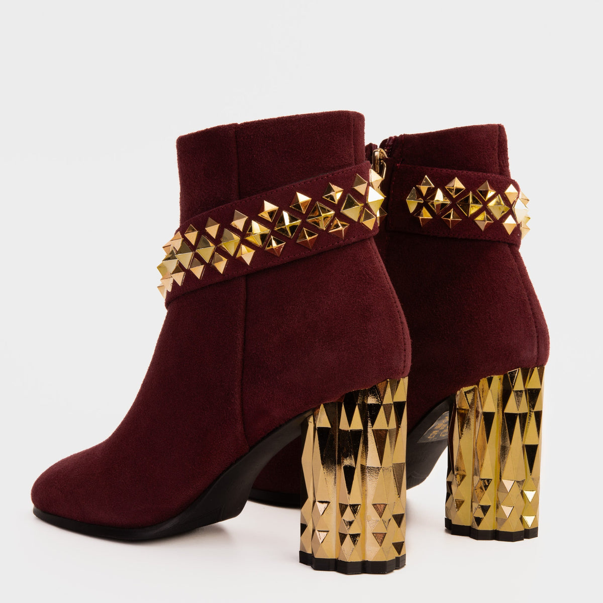 Vinci Leather The Metal Burgundy Suede Leather Block Heel Women Boot – product view 5