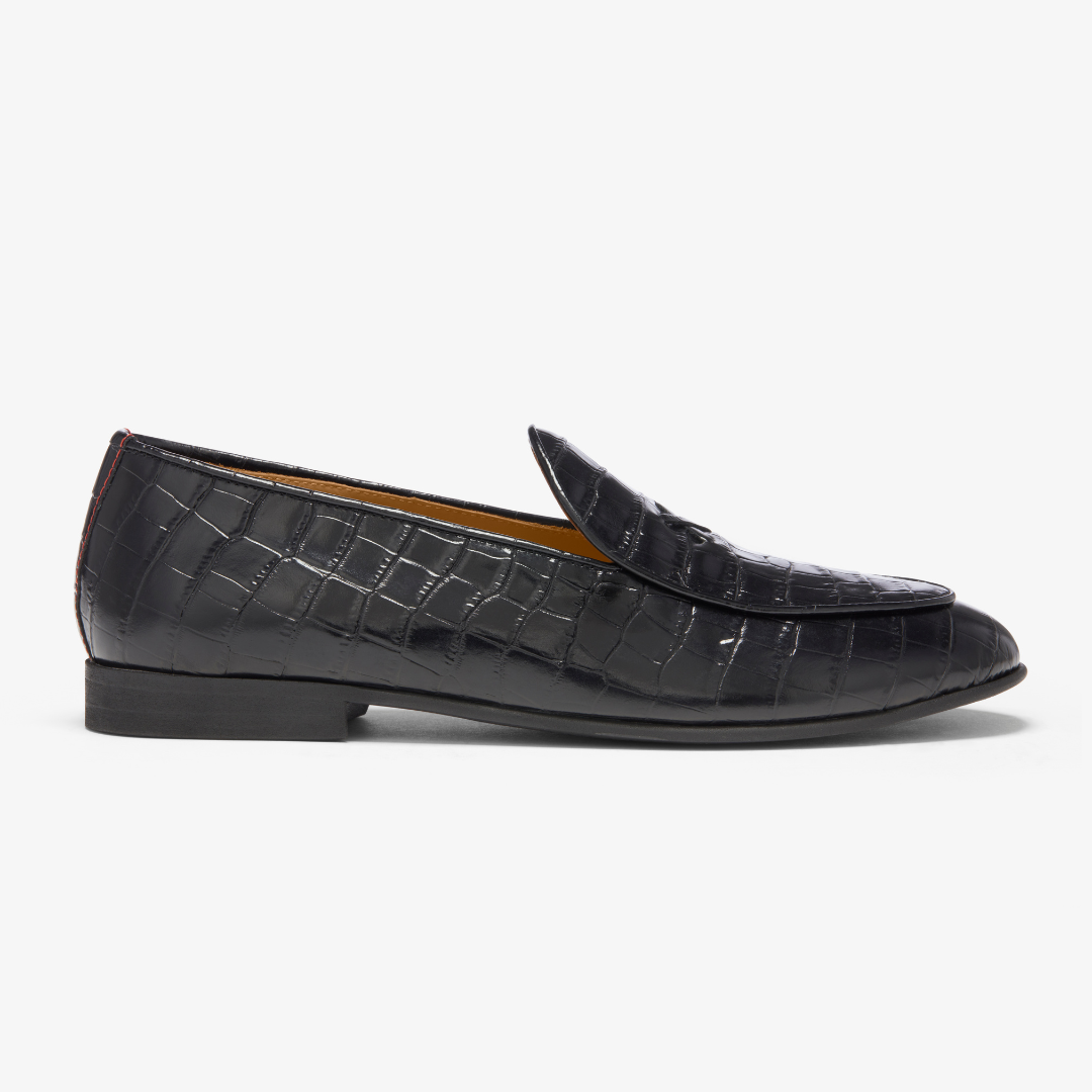 Del Toro Shoes Men's Black Full Croc Milano Loafer