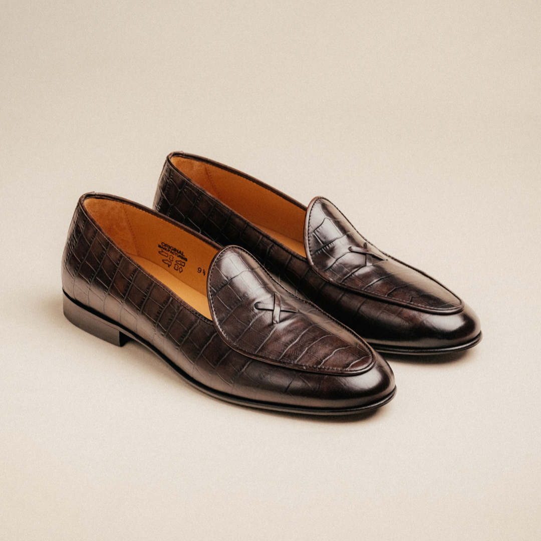 Del Toro Shoes Men's Chocolate Full Croc Milano Loafer – product view 3