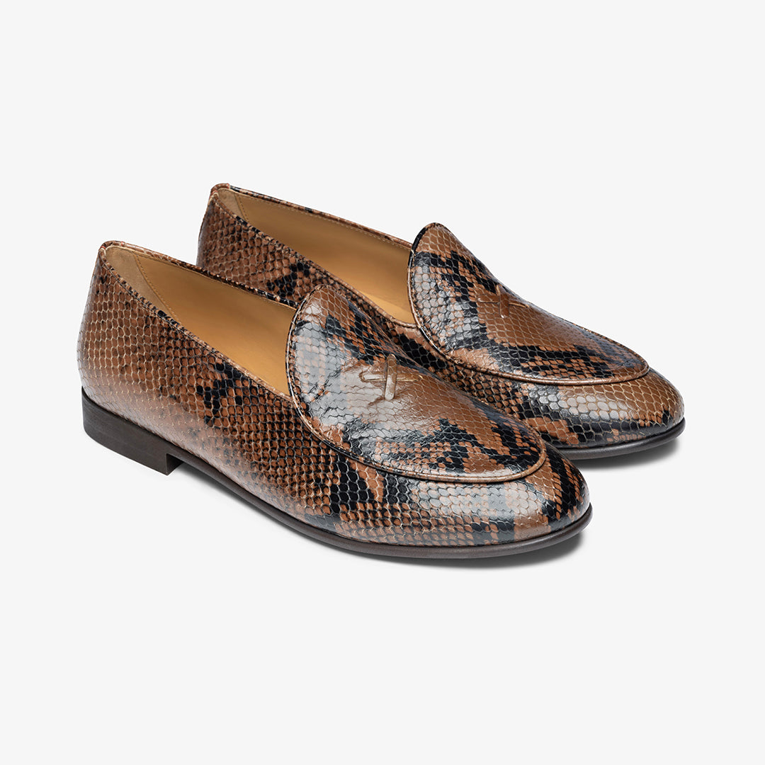 Del Toro Shoes Men's Brown Snakeskin Milano Loafer