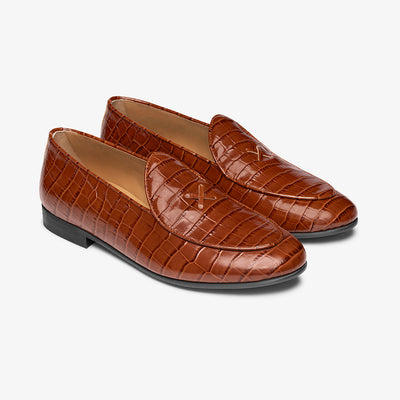 Del Toro Shoes Men's Cognac Full Croc Milano Loafer
