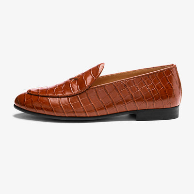 Del Toro Shoes Men's Cognac Full Croc Milano Loafer