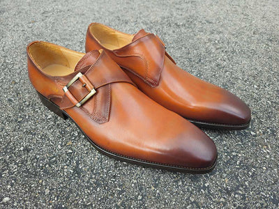 Carrucci Shoes Monk Strap Buckle Leather Loafer Burnished Finish side view