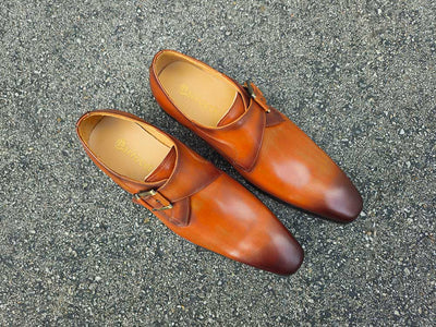 Carrucci Shoes Monk Strap Buckle Leather Loafer Burnished Finish back view