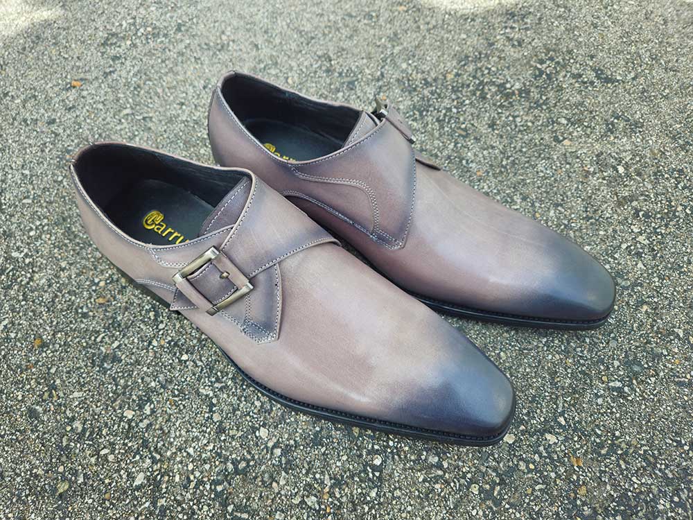 Carrucci Shoes Monk Strap Buckle Leather Loafer Burnished Finish top view