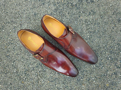 Carrucci Shoes Monk Strap Buckle Leather Loafer Burnished Finish view 20