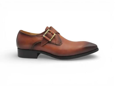 Carrucci Shoes Monk Strap Buckle Leather Loafer Burnished Finish front view