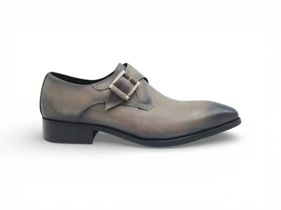 Carrucci Shoes Monk Strap Buckle Leather Loafer Burnished Finish detail view