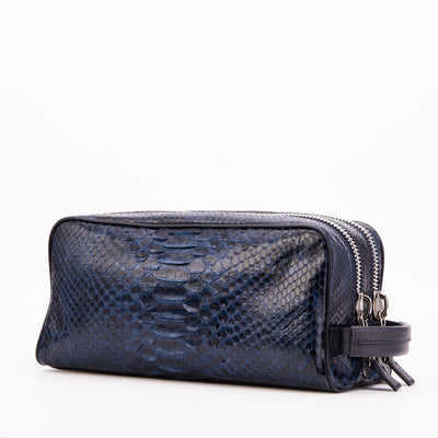 The Belluno Navy Blue Python Leather Men’s Essentials Bag