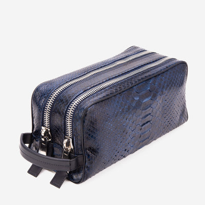 The Belluno Navy Blue Python Leather Men’s Essentials Bag