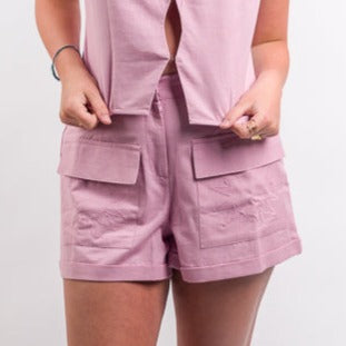 Native Youth Prita Linen Blend Cargo Short & Waistcoat - Purple