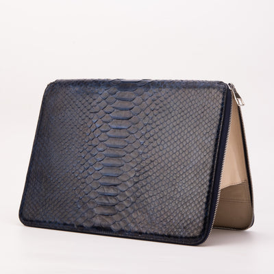 The Varese Navy Hand-Painted Python Leather 14” Laptop Portfolio