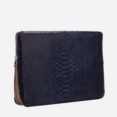 The Varese Navy Hand-Painted Python Leather 14” Laptop Portfolio