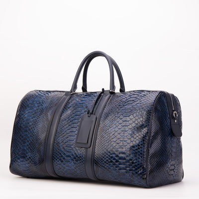 The Velar Navy Hand-Painted Python Leather Weekender Bag
