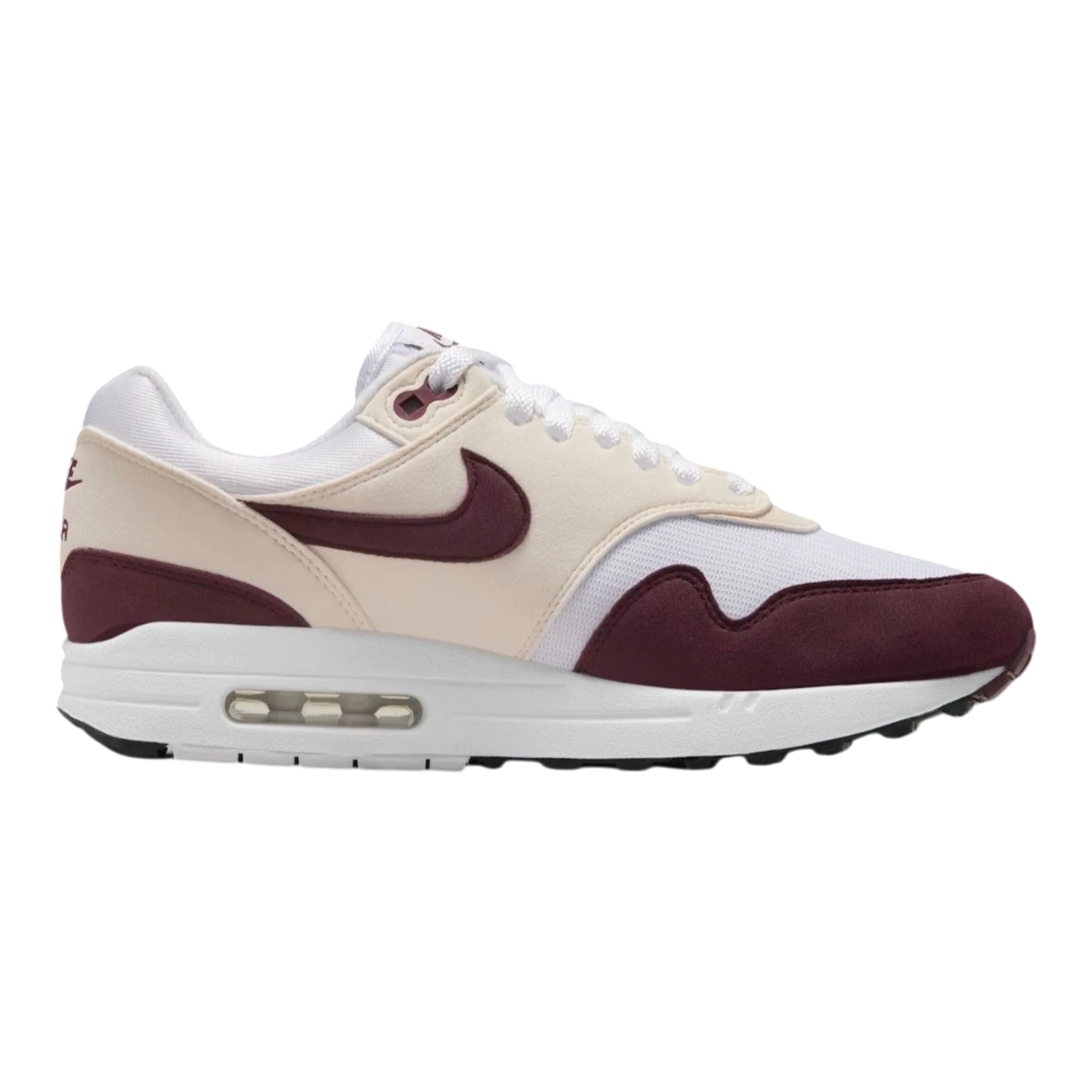 Nike Air Max 1 Women's Sneakers — White/Night Maroon Low-Top
