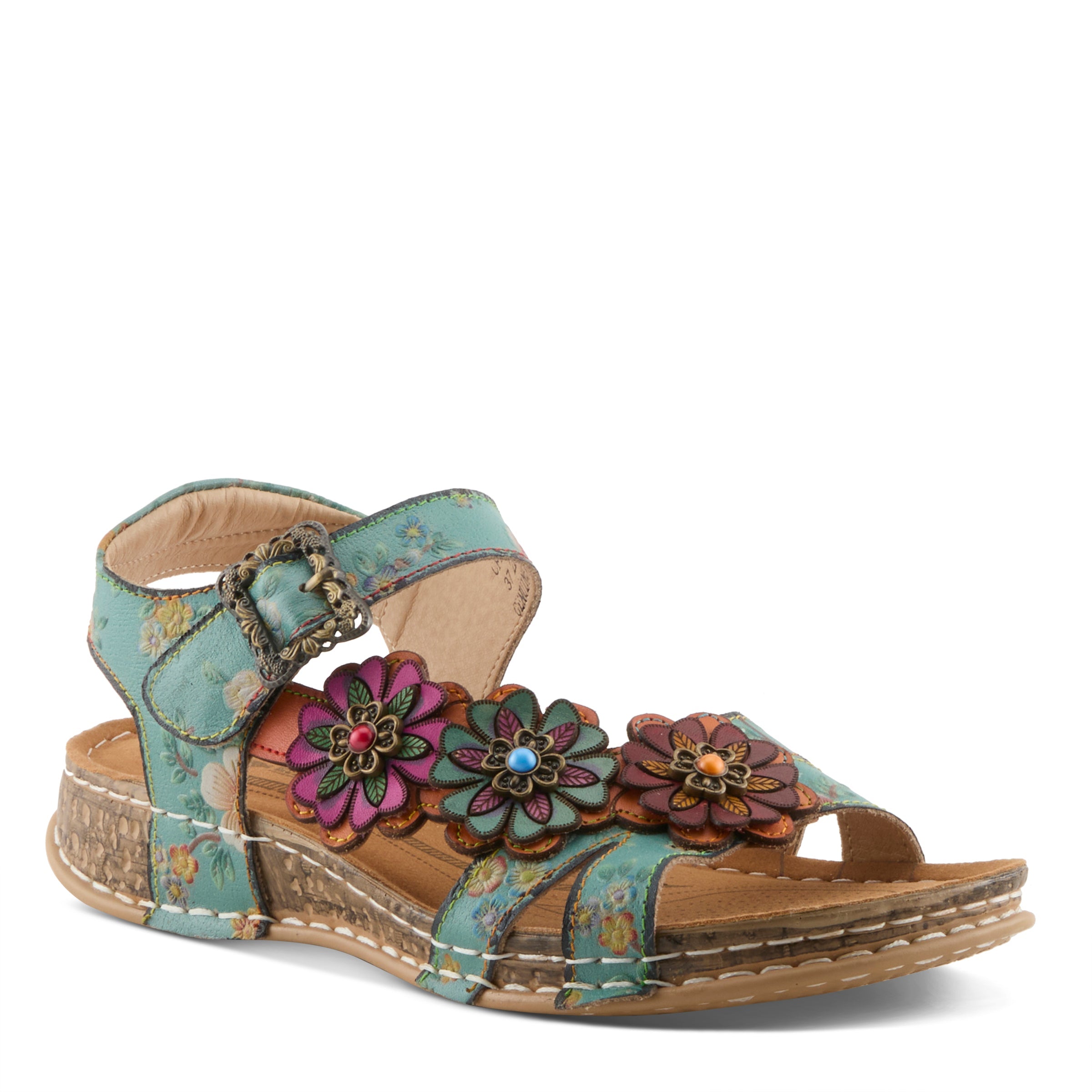 L'Artiste L'ARTISTE OFFCENTER SANDALS sandal in navy multi with handcrafted leather design