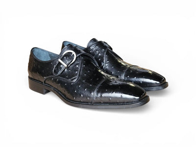 Ostrich Embossed Cap Toe Single Monk Strap Carrucci Shoes Men's