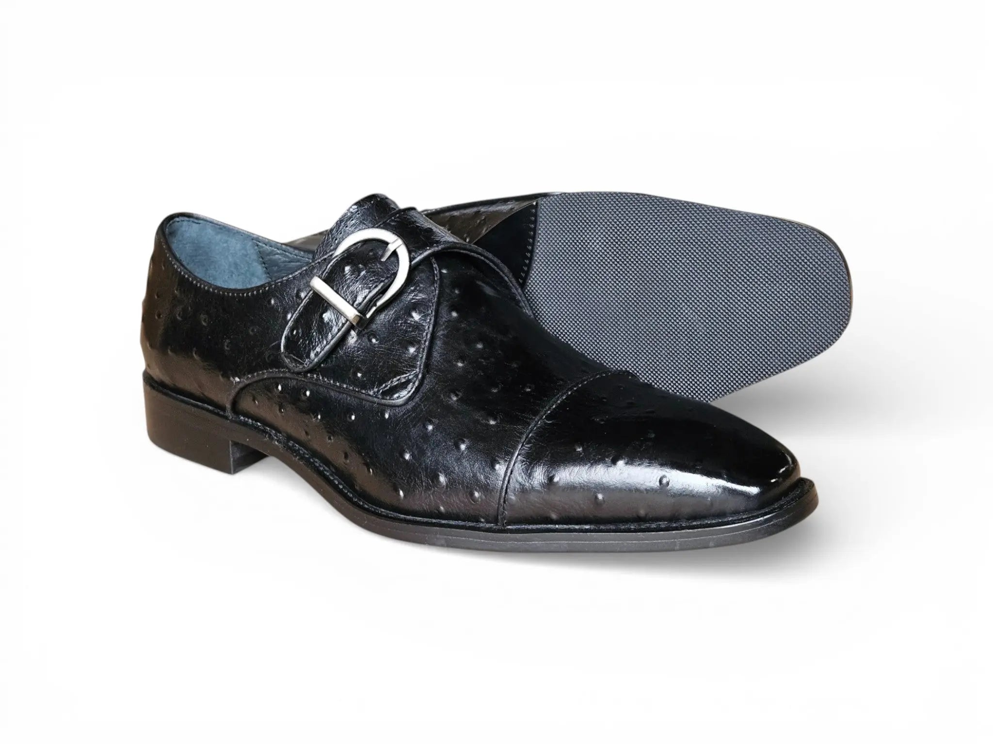 Ostrich Embossed Cap Toe Single Monk Strap Carrucci Shoes Men's