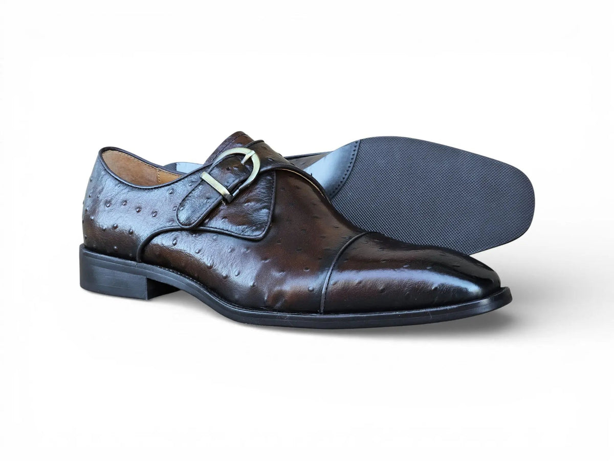 Ostrich Embossed Cap Toe Single Monk Strap Carrucci Shoes Men's – Back View