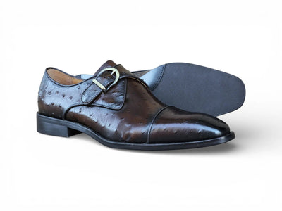 Ostrich Embossed Cap Toe Single Monk Strap Carrucci Shoes Men's – Back View
