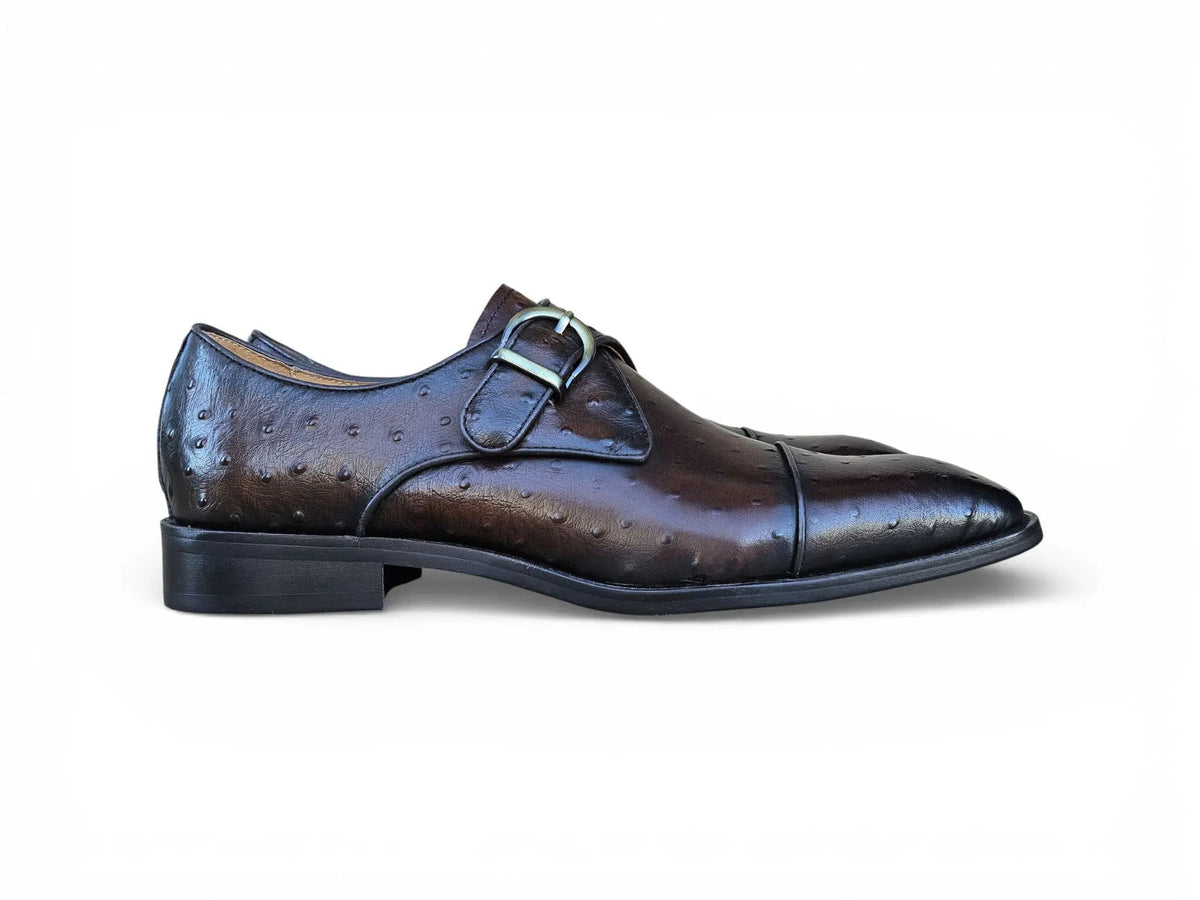 Ostrich Embossed Cap Toe Single Monk Strap Carrucci Shoes Men's – On-Foot Styling