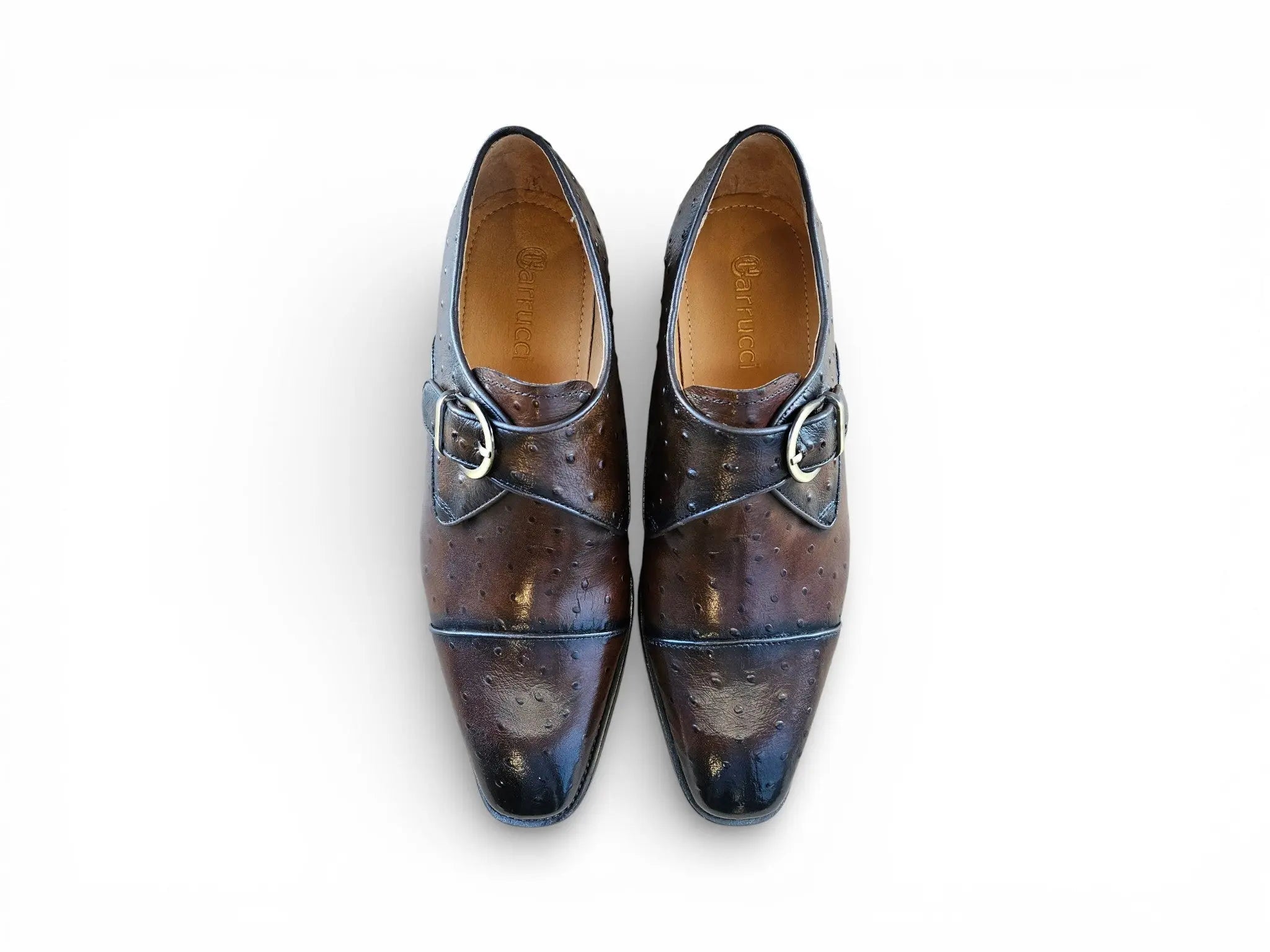 Ostrich Embossed Cap Toe Single Monk Strap Carrucci Shoes Men's – Front View