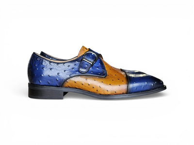 Ostrich Embossed Cap Toe Single Monk Strap Carrucci Shoes Men's