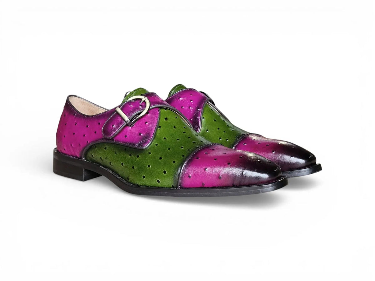 Ostrich Embossed Cap Toe Single Monk Strap Carrucci Shoes Men's – Front View