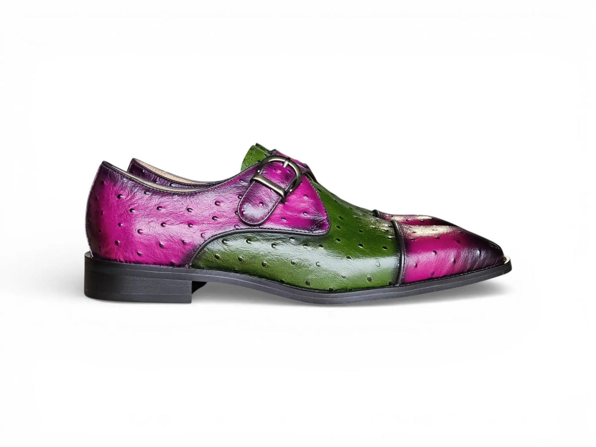 Ostrich Embossed Cap Toe Single Monk Strap Carrucci Shoes Men's – Side Profile