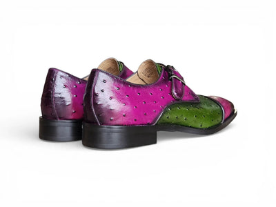 Ostrich Embossed Cap Toe Single Monk Strap Carrucci Shoes Men's – Sole and Construction Detail