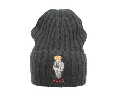 Polo Ralph Lauren Polo Bear Chalk-Stripe Knit Cuffed Beanie Hat Navy