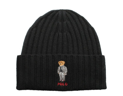 Polo Ralph Lauren Polo Bear Chalk-Stripe Knit Cuffed Beanie Hat Navy